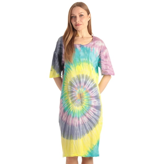 Just Love Short Sleeve Nightgown Sleep Dress for Women (Tie Dye Multi Swirl, 2X)