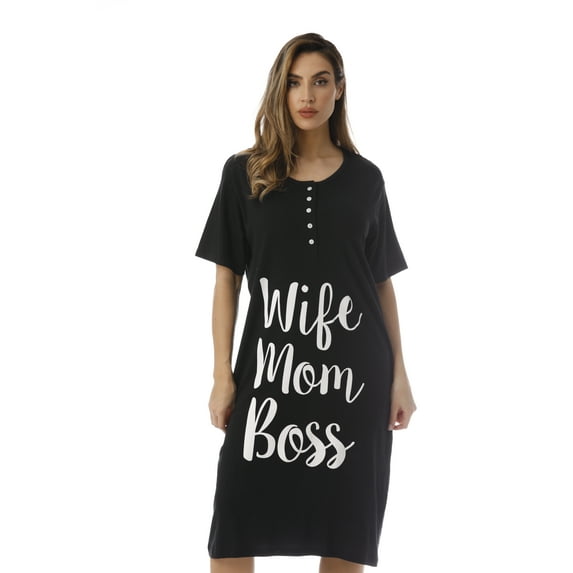 Just Love Short Sleeve Nightgown Sleep Dress for Women (Wife Mom Boss, 2X)