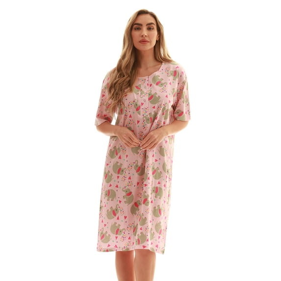 Just Love Short Sleeve Nightgown Sleep Dress for Women (X-Large, Pink - Love Elephant)