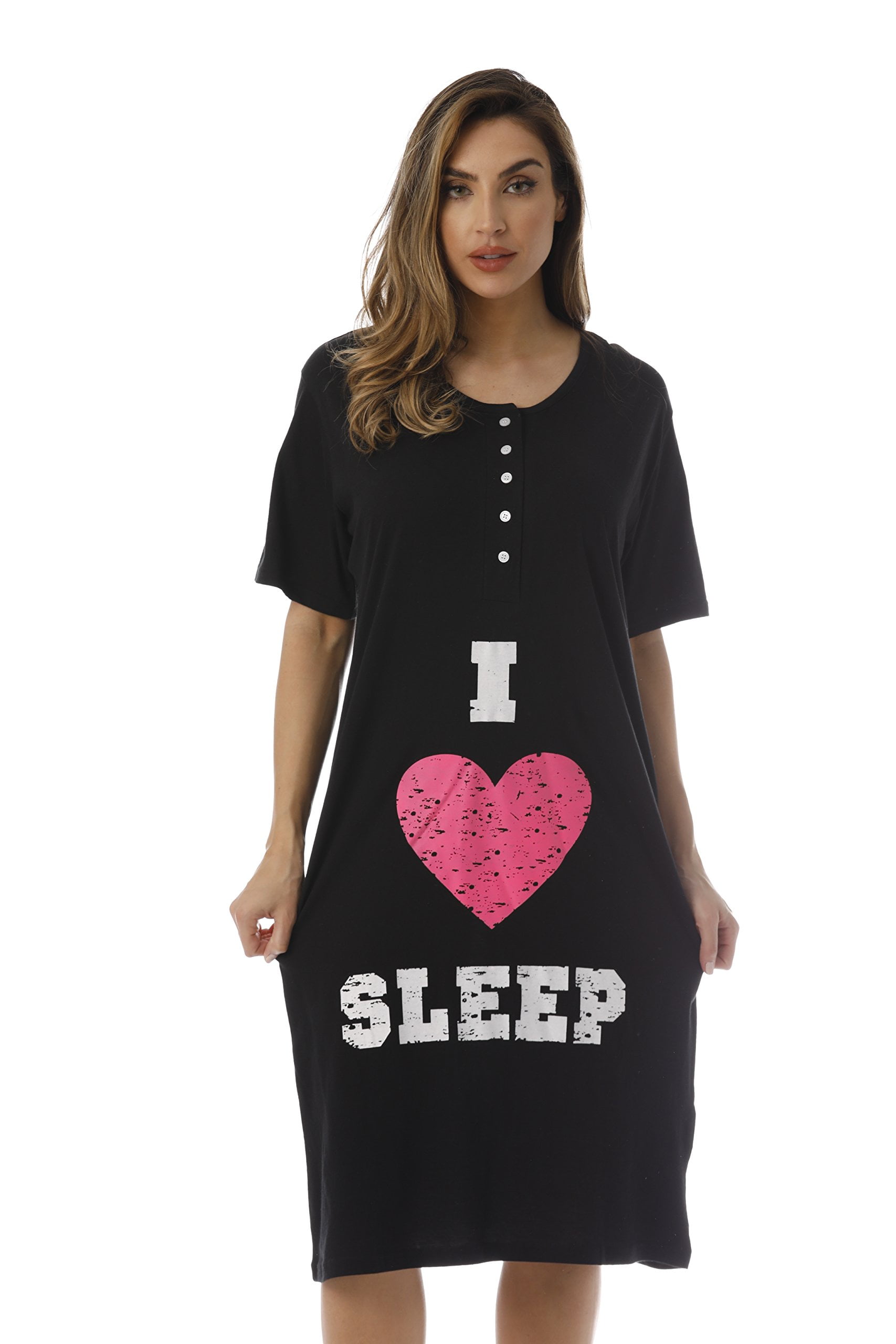 Just Love Short Sleeve Nightgown Sleepwear for Women (Black - I Heart  Sleep, 3X)