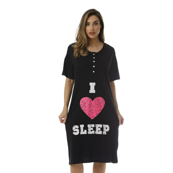 Just Love Short Sleeve Nightgown Sleepwear for Women (Black - I Heart Sleep, 3X)