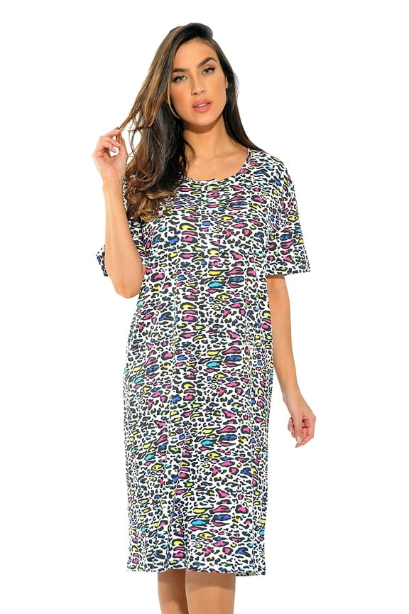 Short Sleeve Nightgown Sleepwear for Women (Colorful Cheetah, 3X)