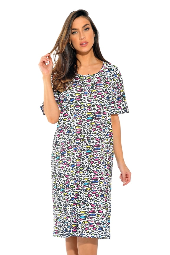 Short Sleeve Nightgown Sleepwear for Women (Colorful Cheetah, Large)
