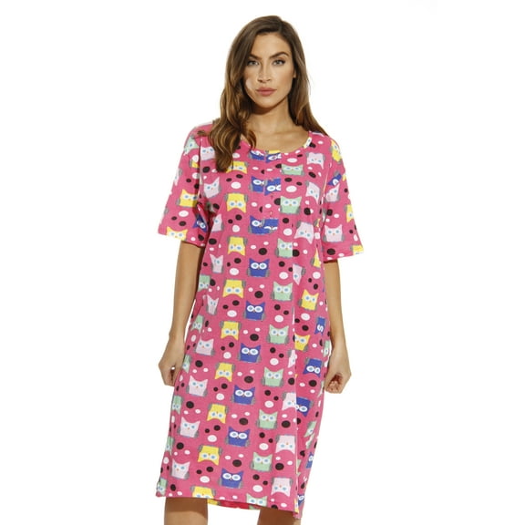 Just Love Short Sleeve Nightgown Sleepwear for Women (Owl & Dots, Large)