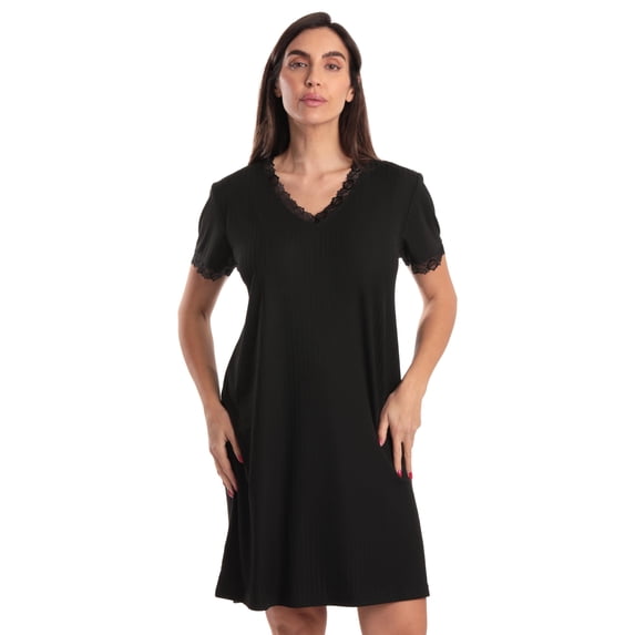 Just Love Short Sleeve Nightgown for Women – Cozy, Lightweight Sleepwear with Classic Design (Solid Black, 1X)