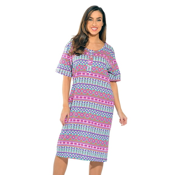Just Love Short Sleeve Sleep Dress, Size XL, Colorful Aztec (Women's)