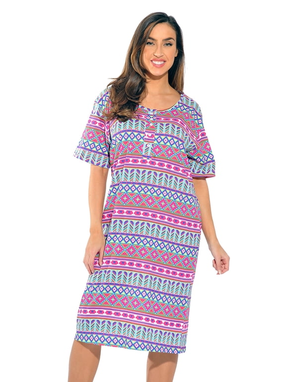 Short Sleeve Sleep Dress, Size XL, Colorful Aztec (Women's)