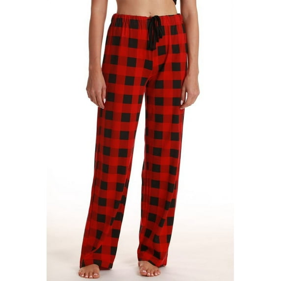 Just Love Silky Soft Women Pajama Pants with Stretch PJs Sleepwear (Buffalo Plaid Red Black, Large)