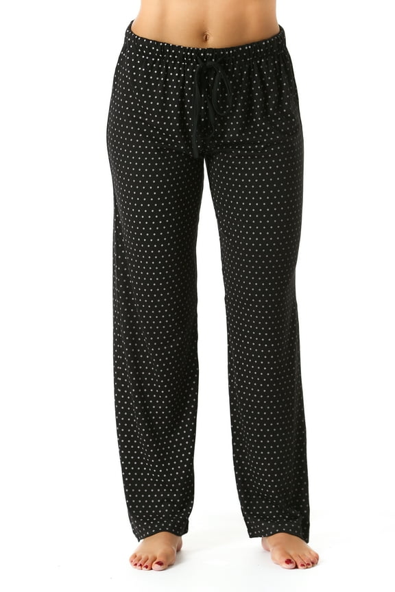 Silky Soft Women's Pajama Pants - Stretchy Sleepwear for a Great Night's Rest (Black With White Dots, 2X)