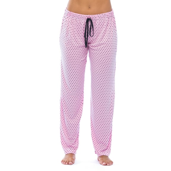 Just Love Silky Soft Women's Pajama Pants - Stretchy Sleepwear for a Great Night's Rest (Pink With Black Dots, Small)