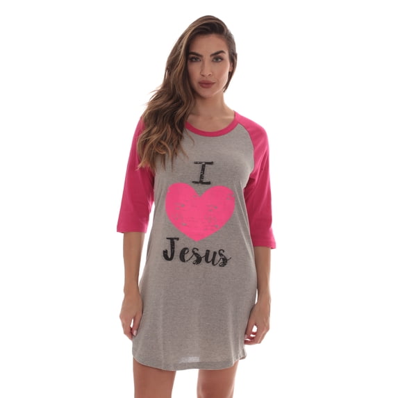 Just Love Sleep Dress for Women / Sleeping Shirt / Nightshirt (Grey - I Love Jesus, 2X Plus)