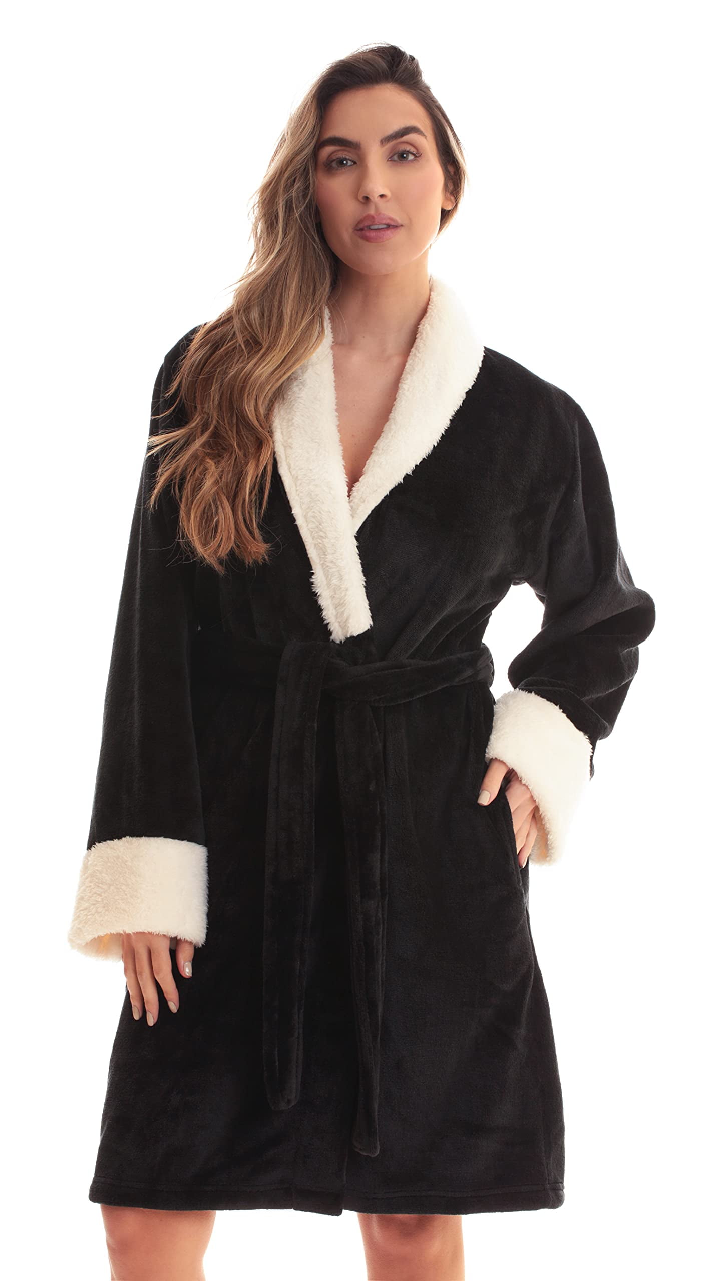 Just Love Solid Kimono Robes for Women (Black Sherpa, 2X) - Walmart.com