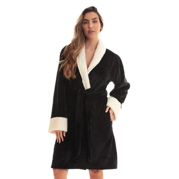 Just Love Solid Kimono Robes for Women (Black Sherpa, Small)