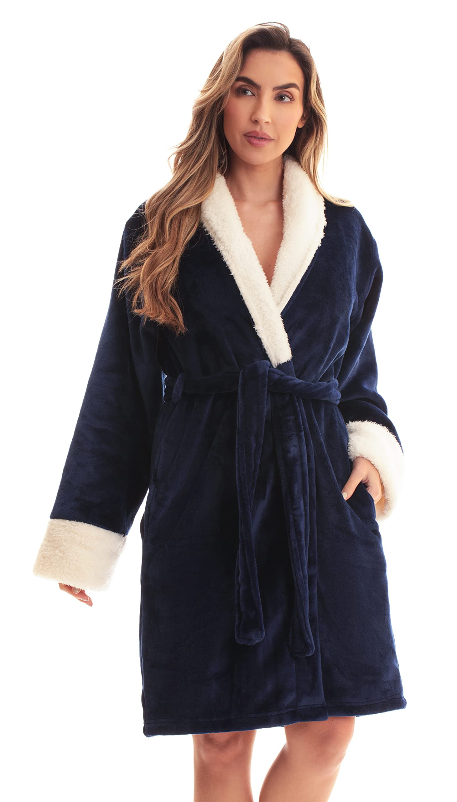 Just Love Solid Kimono Robes for Women (Navy Sherpa, 1X) - Walmart.com