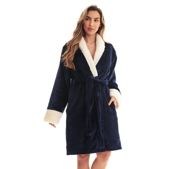 Just Love Solid Kimono Robes for Women (Navy Sherpa, 1X)