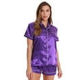 thumbnail image 1 of Just Love Solid Satin Pajama Short Set for Women Sleepwear PJs (Purple / Ivory, Large), 1 of 2