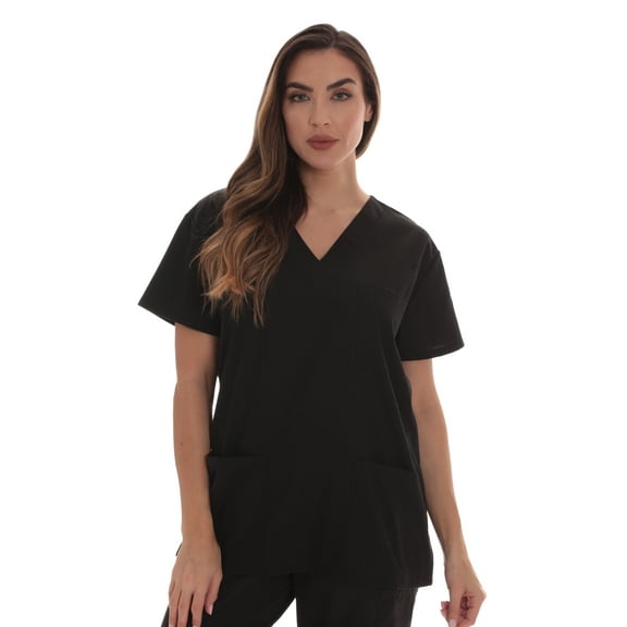 Just Love Solid Scrub Top for Women with Pockets and V-Neck - Comfortable and Professional Medical Uniform (Black, X-Small)