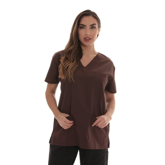 Just Love Solid Scrub Top for Women with Pockets and V-Neck - Comfortable and Professional Medical Uniform (Chocolate, Large)
