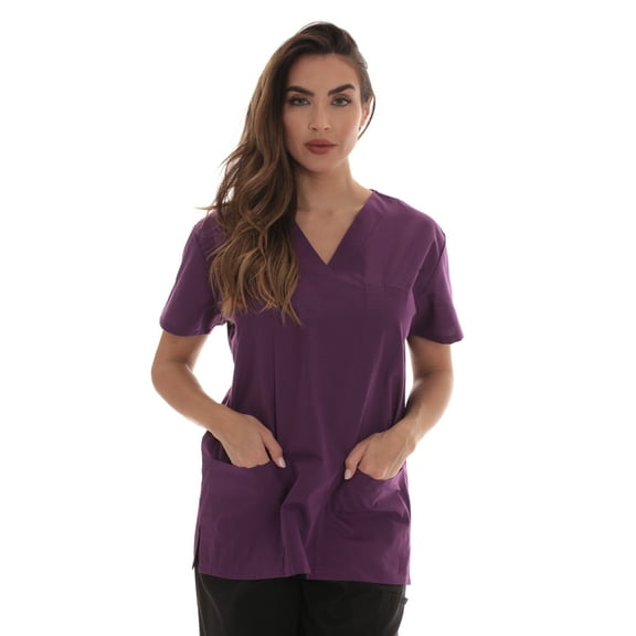Just Love Solid Scrub Top for Women with Pockets and V-Neck - Comfortable and Professional Medical Uniform (Eggplant, Small)