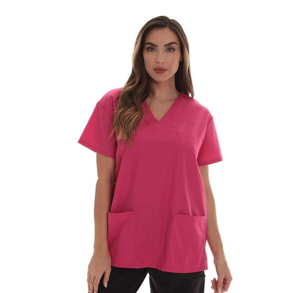 Just Love Solid Scrub Top for Women with Pockets and V-Neck - Comfortable and Professional Medical Uniform (Fuchsia, 1X)