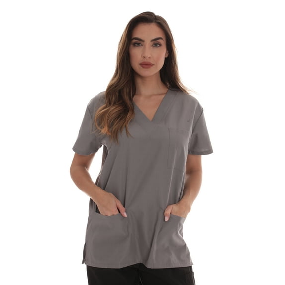 Just Love Solid Scrub Top for Women with Pockets and V-Neck - Comfortable and Professional Medical Uniform (Light Grey, X-Small)