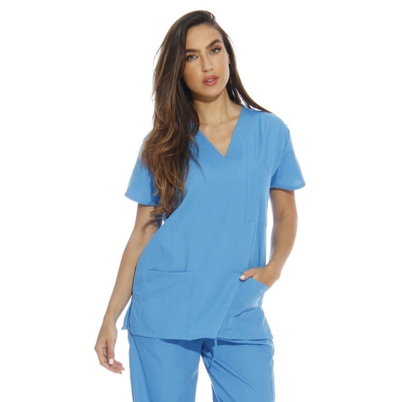 Just Love Solid Scrub Top for Women with Pockets and V-Neck - Comfortable and Professional Medical Uniform (Malibu Blue, X-Small)