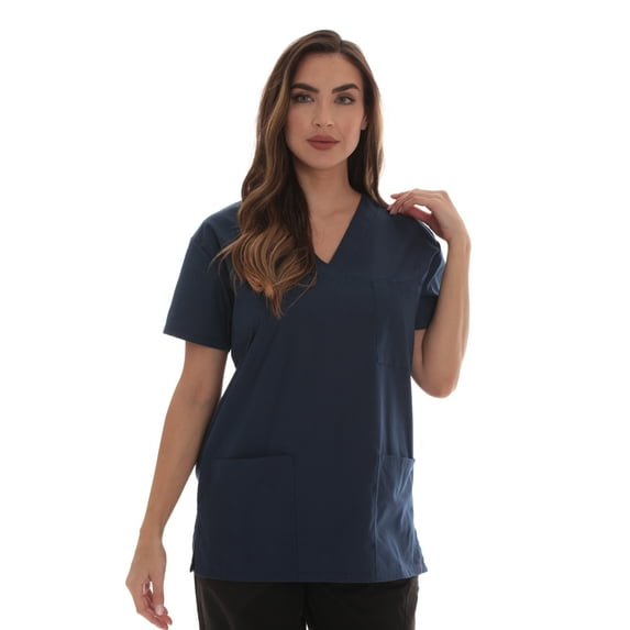 Just Love Solid Scrub Top for Women with Pockets and V-Neck - Comfortable and Professional Medical Uniform (Navy, X-Large)