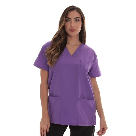 Just Love Solid Scrub Top for Women with Pockets and V-Neck - Comfortable and Professional Medical Uniform (Purple, Small)