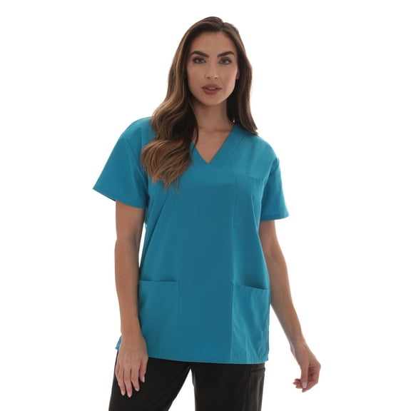 Just Love Solid Scrub Top for Women with Pockets and V-Neck - Comfortable and Professional Medical Uniform (Teal, Small)