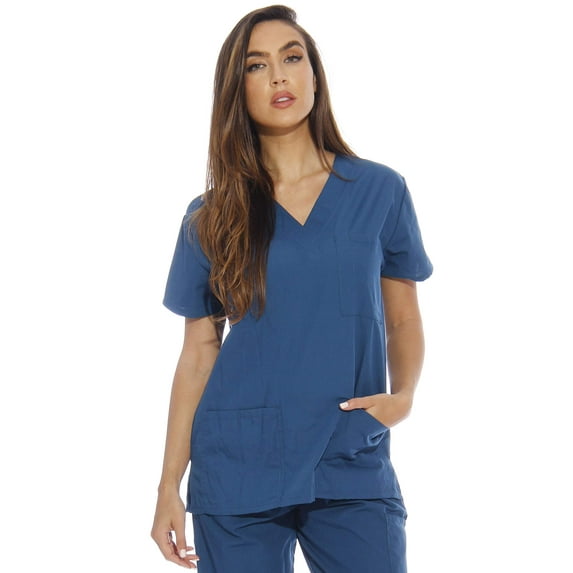 Just Love Solid Scrub Top for Women with Pockets and V-Neck - Comfortable and Professional Medical Uniform (Carribean Blue, Small)