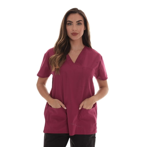 Just Love Solid Scrub Top for Women with Pockets and V-Neck - Comfortable and Professional Medical Uniform (Burgundy, Small)