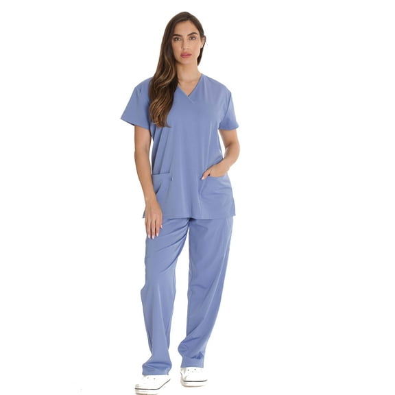 Just Love Solid Stretch Scrub Set for Women Stretchy Mock Wrap Top and Cargo Pants (2X, Ceil Stretch Fabric)
