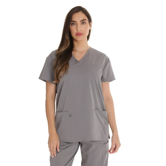 Just Love Solid Stretch Scrub Top for Women Mock Wrap Nursing Shirt (Light Grey, Small)
