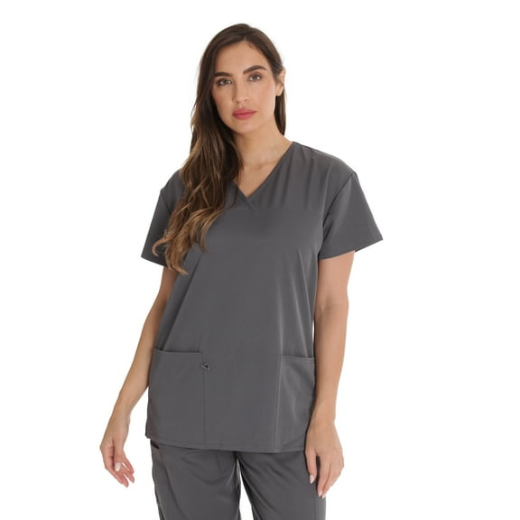 Just Love Solid Stretch Scrub Top for Women Mock Wrap Nursing Shirt (Steel Grey, X-Small)