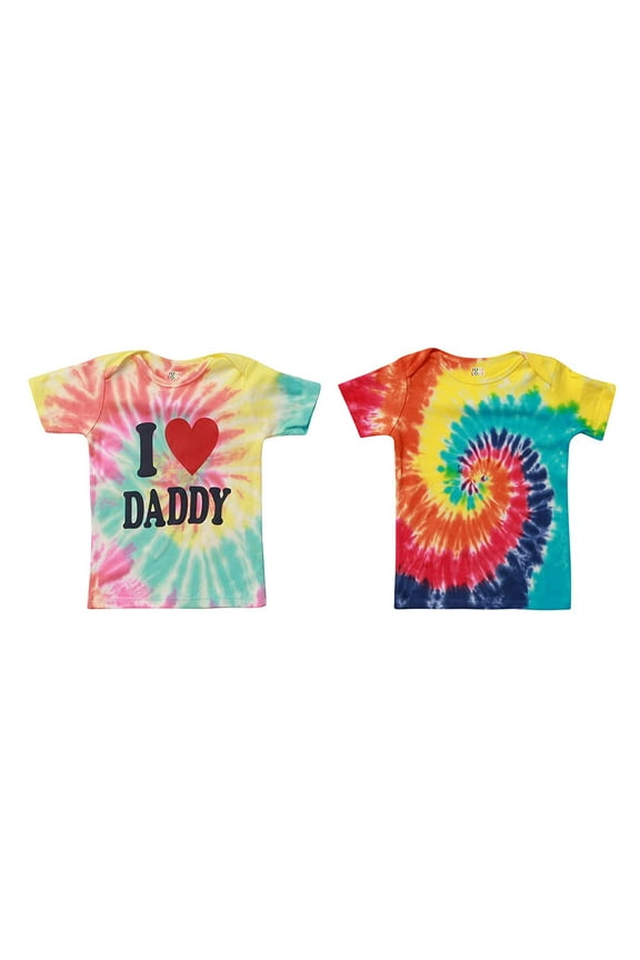 T-Shirts for Girls – Lap Shoulder Short Sleeve Tee Shirt (Pack of 2) (Daddy and Tie Dye, 3T)