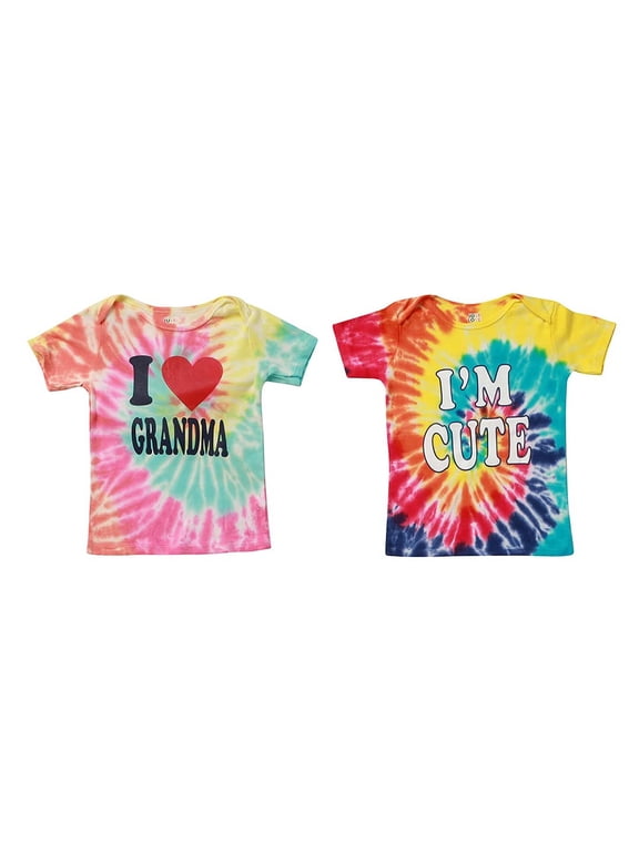 T-Shirts for Girls – Lap Shoulder Short Sleeve Tee Shirt (Pack of 2) (Grandma and Tie Dye, 3T)