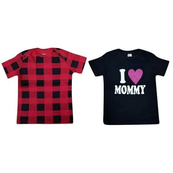 Just Love T-Shirts for Girls – Lap Shoulder Short Sleeve Tee Shirt (Pack of 2) (Mommy and Buffalo Plaid, 3T)