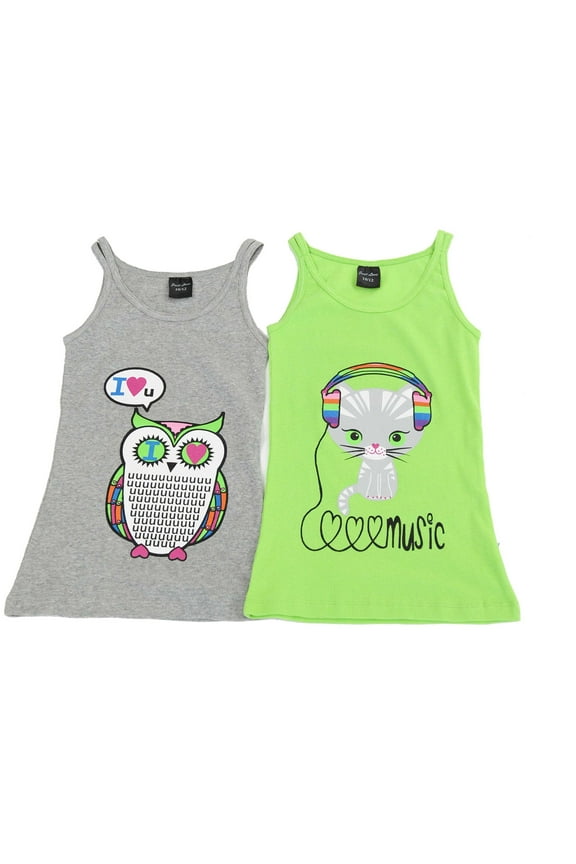 Tank Tops for Girls (Pack of 2) (Grey / Lime, 4-5)