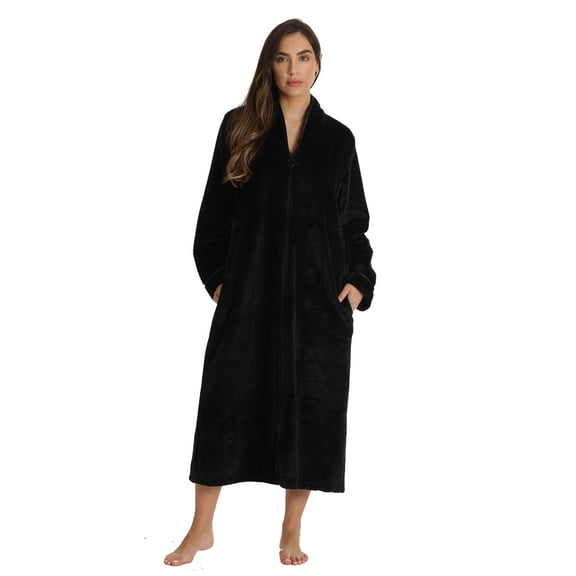 Just Love Textured Plush Zipper Lounger Robe for Women (Black, 1X)