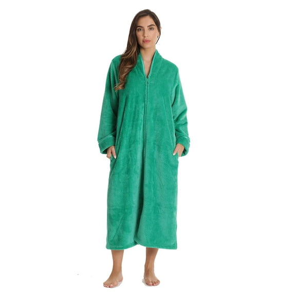 Just Love Textured Plush Zipper Lounger Robe for Women (Emerald, Small)
