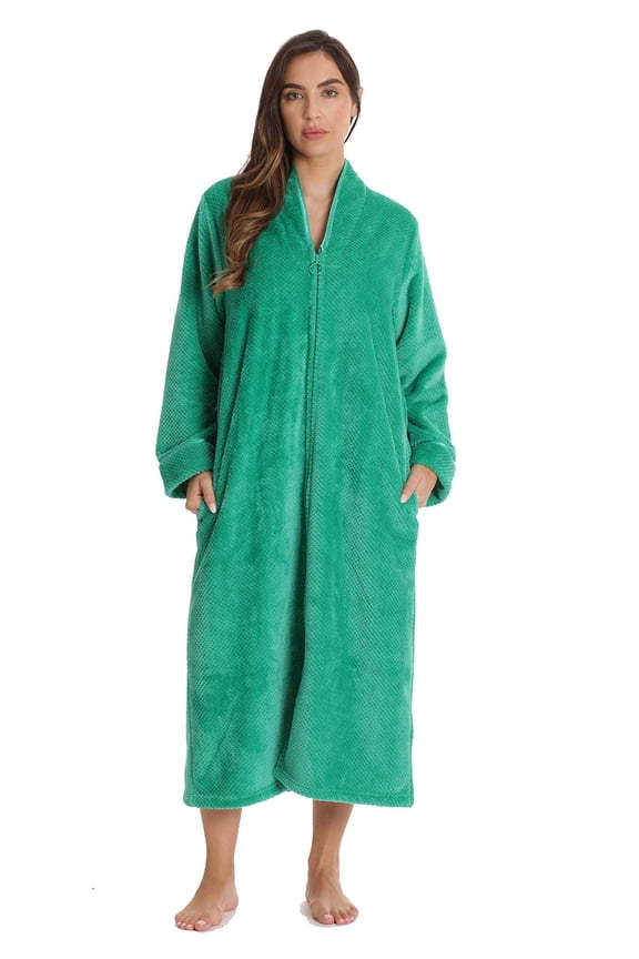 Textured Plush Zipper Lounger Robe for Women (Emerald, Small)