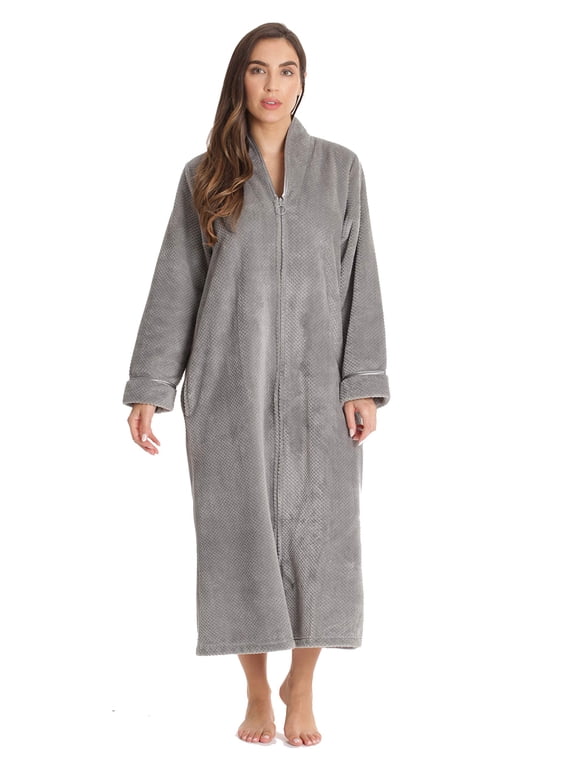 Textured Plush Zipper Lounger Robe for Women (Grey, 2X)