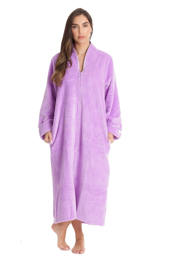 Textured Plush Zipper Lounger Robe for Women (Lilac, 2X)