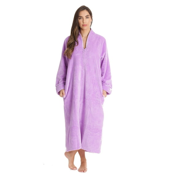 Just Love Textured Plush Zipper Lounger Robe for Women (Lilac, X-Large)