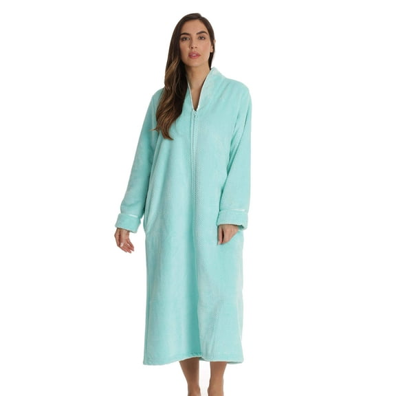 Just Love Textured Plush Zipper Lounger Robe for Women (Mint, X-Large)
