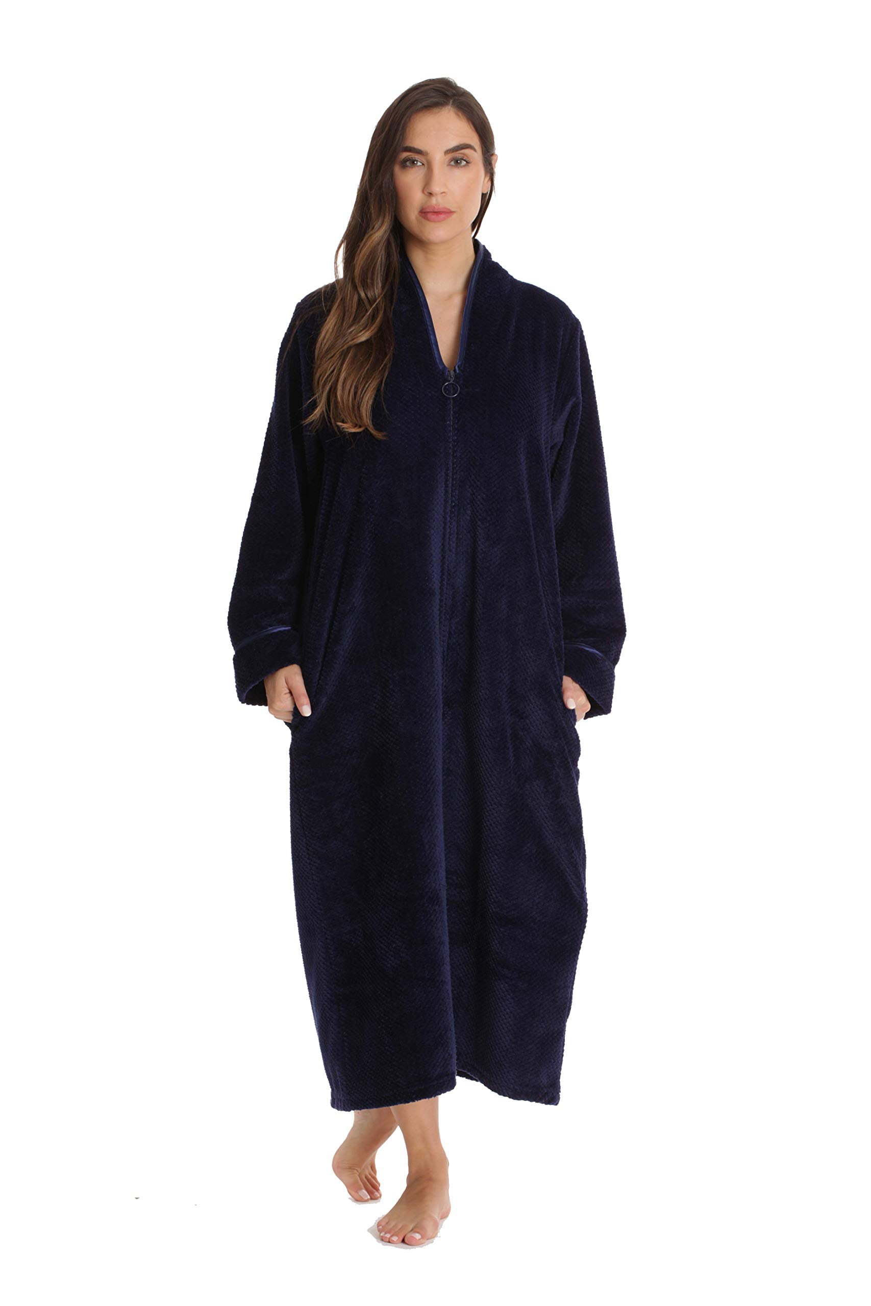 Just Love Textured Plush Zipper Lounger Robe for Women (Navy, Small ...