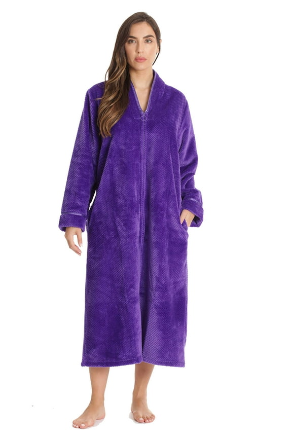 Textured Plush Zipper Lounger Robe for Women (Purple, 3X)