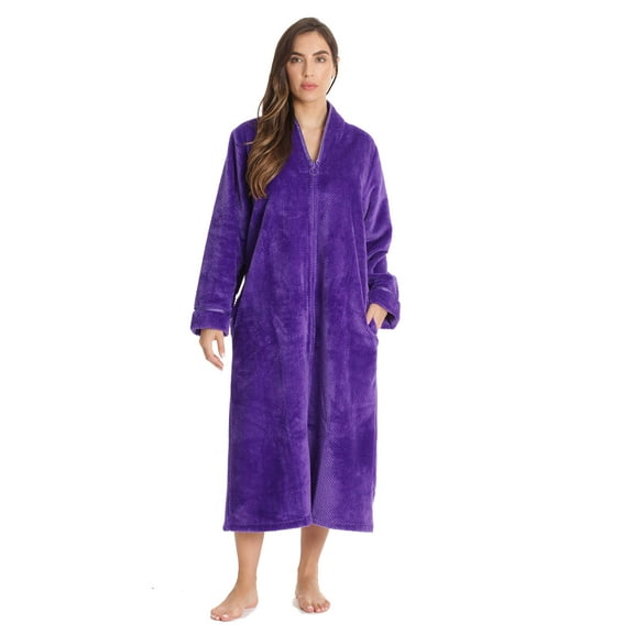 Just Love Textured Plush Zipper Lounger Robe for Women (Purple, Small)