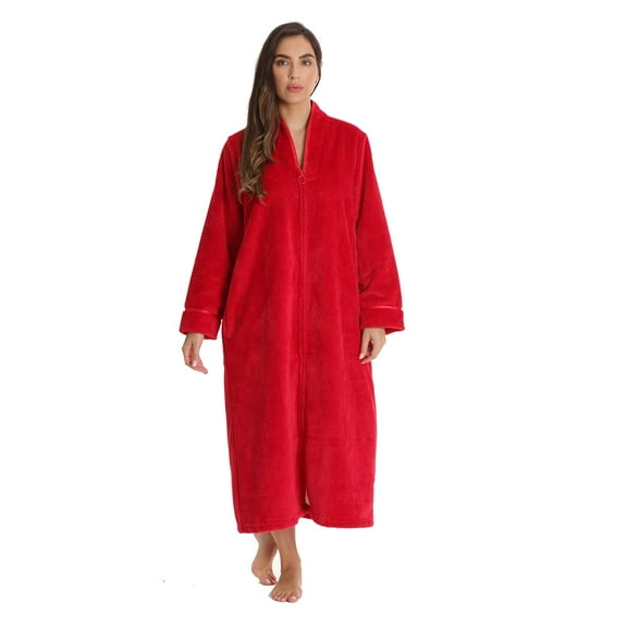 Just Love Textured Plush Zipper Lounger Robe for Women (Red, Medium)