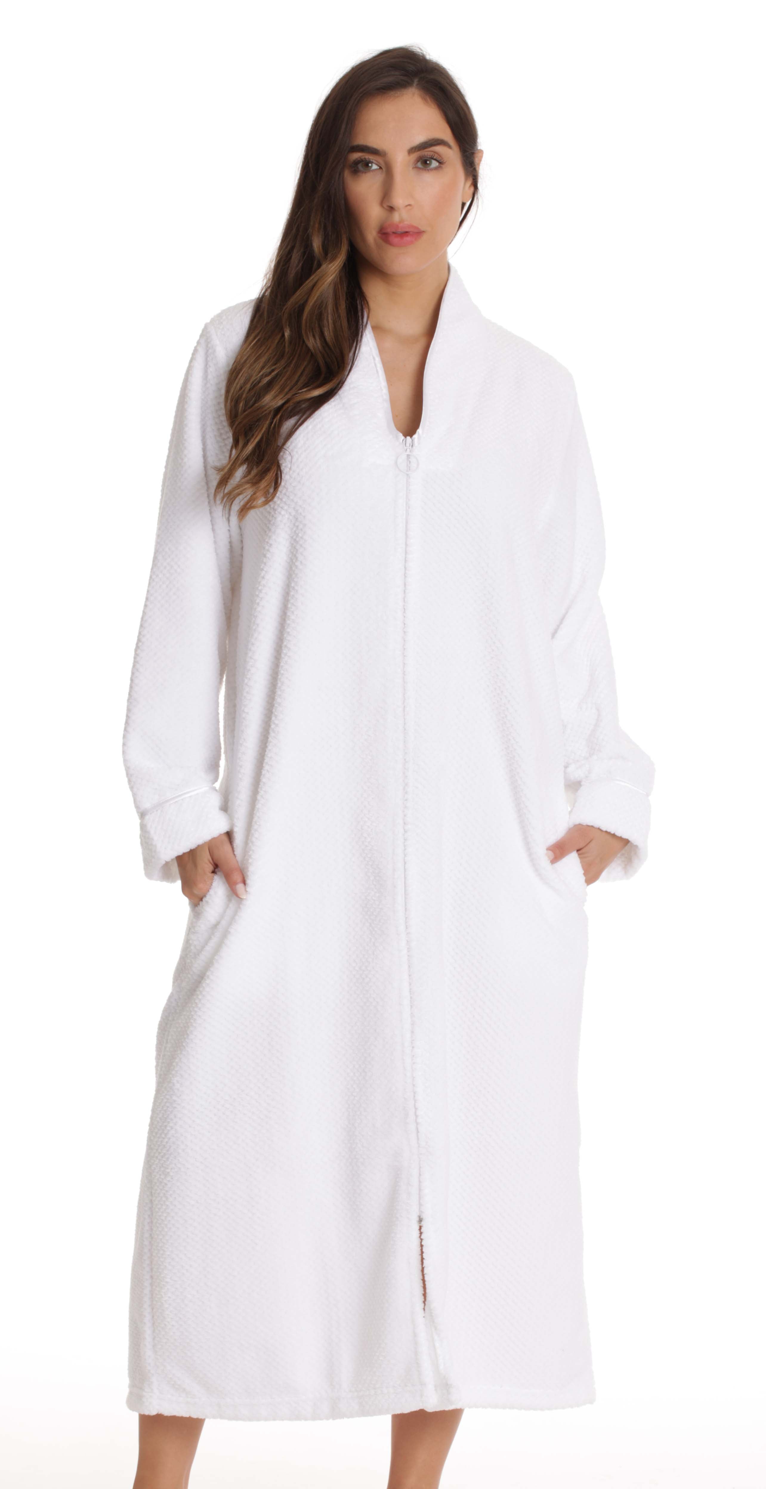 Just Love Textured Plush Zipper Lounger Robe for Women (White, Large